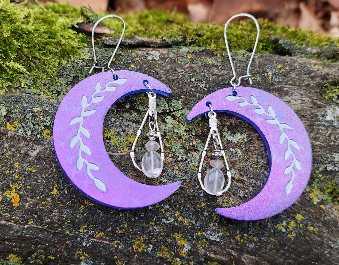 Purple Crecent Vine Dangle Earrings