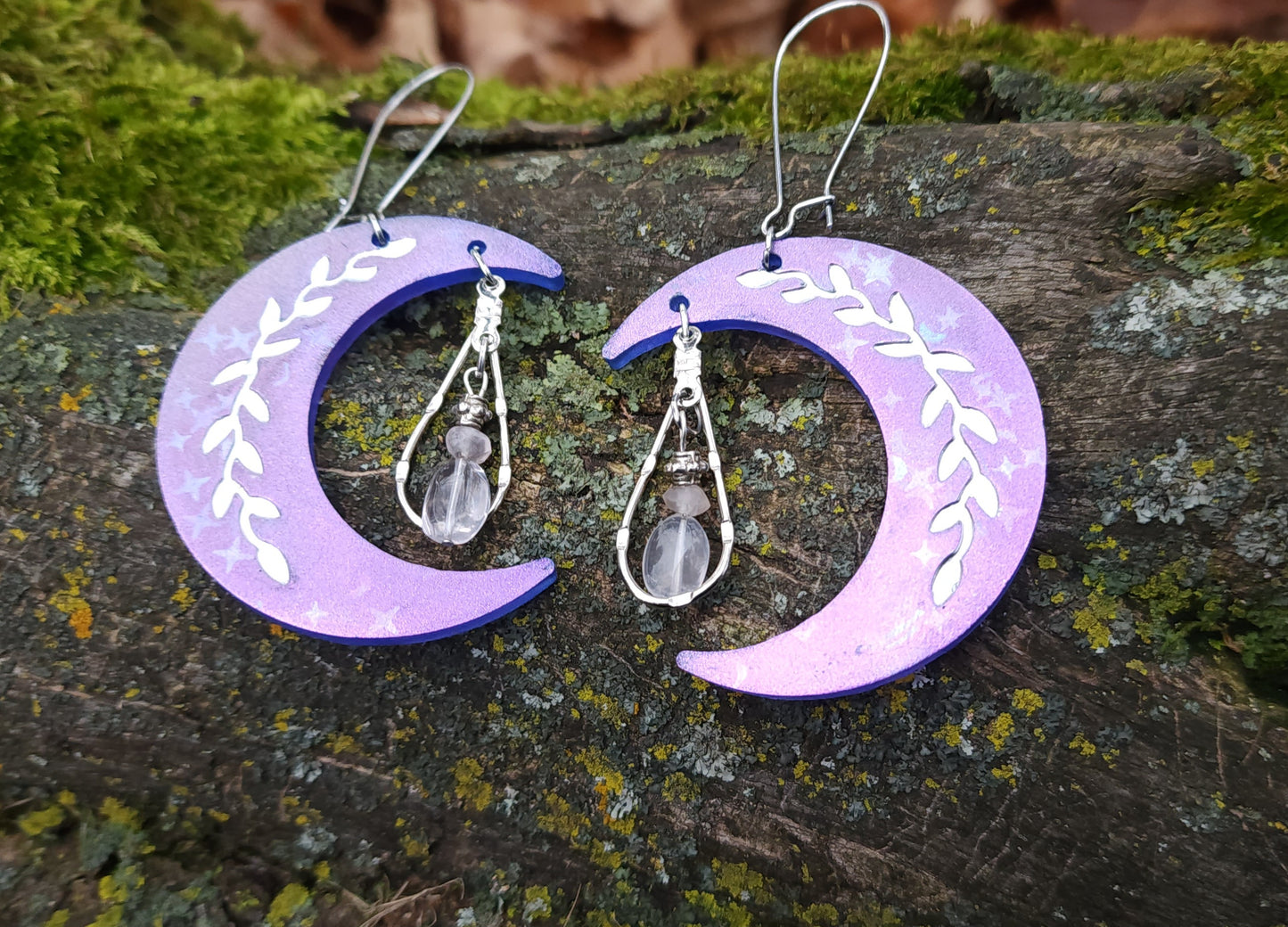 Purple Crecent Vine Dangle Earrings