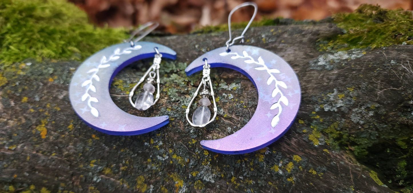 Purple Crecent Vine Dangle Earrings