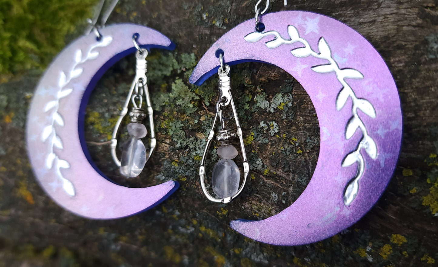 Purple Crecent Vine Dangle Earrings